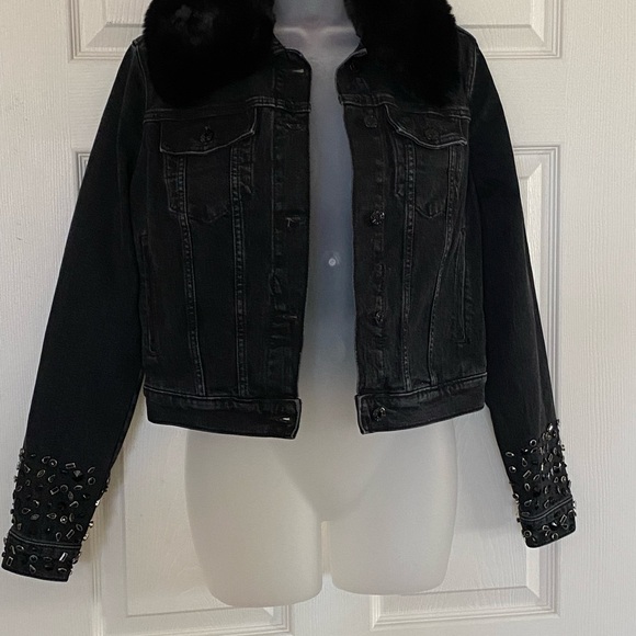 Guess Denim jeans Jacket Faux Fur Collar Rhinestone guess jeans - Picture 13 of 17